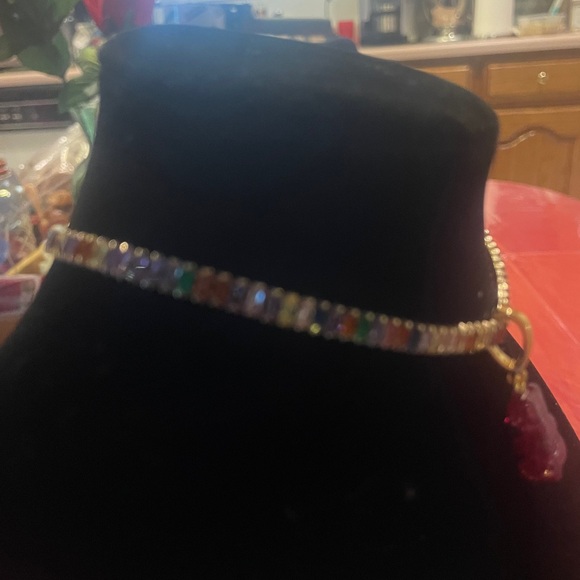 Colorful Choker Necklace with Pink Gummy Bear Pendant - Picture 3 of 7